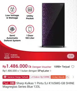 Sharp kulkas 1 pintu SJ-X165MG-GB