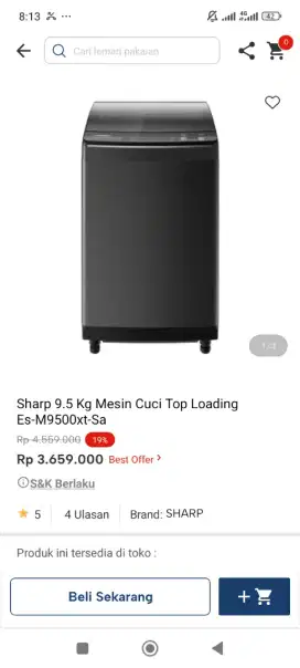 Sharp 9.5kg mesin cuci top loading