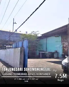 Dijual Gudang Murah Tanjungsari Sukomanunggal Surabaya Barat Strategis