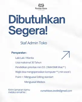Dibutuhkan Staf Admin Toko