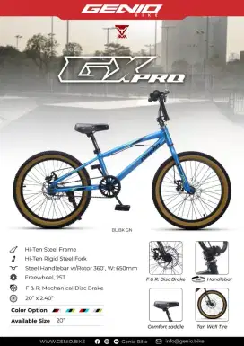 Sepeda BMX 20 Alloy Frame Rotor Mechanical Disc Brake GENIO GX PRO