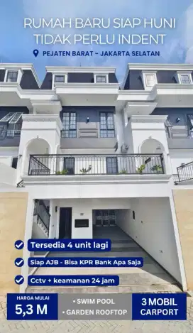 Rumah 4Lt dalam Cluster di Pejaten Barat, Jaksel
