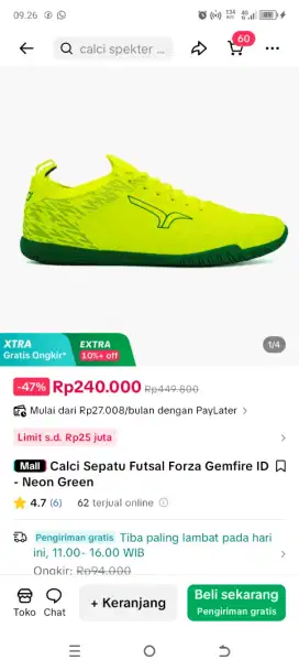Sepatu futsal calci light green