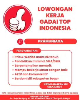 Lowongan kerja Gadai top Indonesia