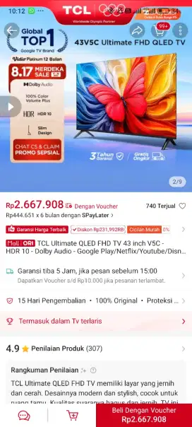 JUAL TV TCL ultimated qled 43 inch