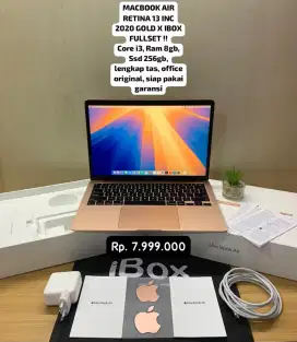 EX IBOX, MACBOOK AIR 13 INC 2020 GOLD FULLSET !! SIAP PAKAI, GARANSI