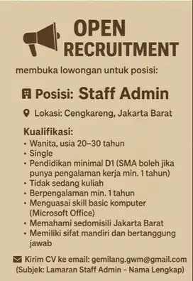 Lowongan Staff Admin