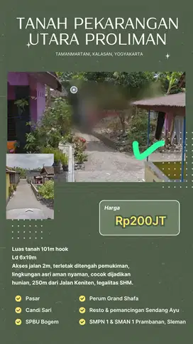 TANAH PEKARANGAN DITENGAH PEMUKIMAN TAMAN MARTANI, KALASAN, SLEMAN