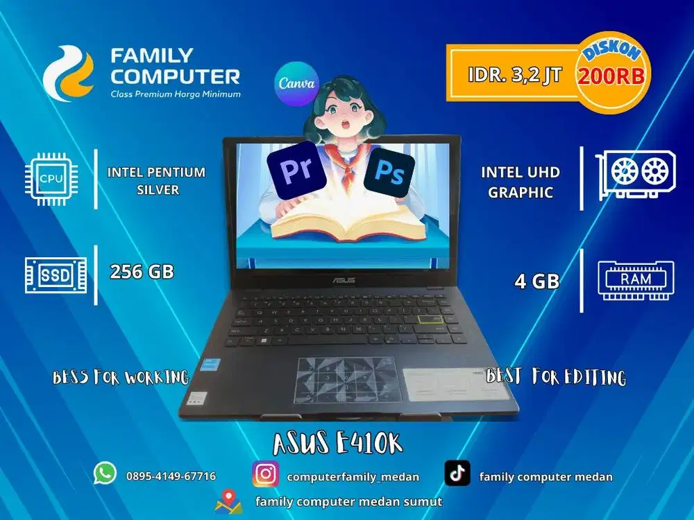 ASUS E410K 14INC HD|INTEL PENTIUM SILVER N6000|4GB|SSD 256GB|NUMPAD