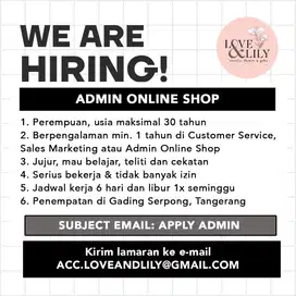 Lowongan Admin Online Shop Customer Service CS packing Olshop