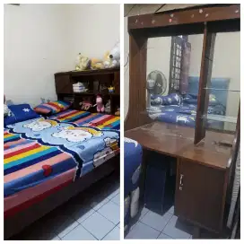 Dijual Ranjang Kayu Jati + Bonus meja rias kayu jati