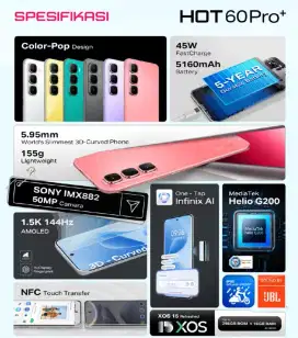 Infinix Hot 60 Pro+ 256 GB - 3D Curved AMOLED NEW Garansi resmi