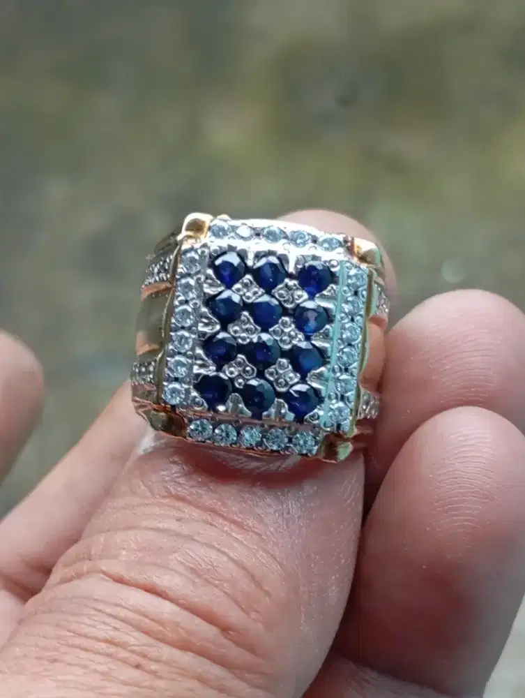 Royal Blue Sapphire Ring perak tebal