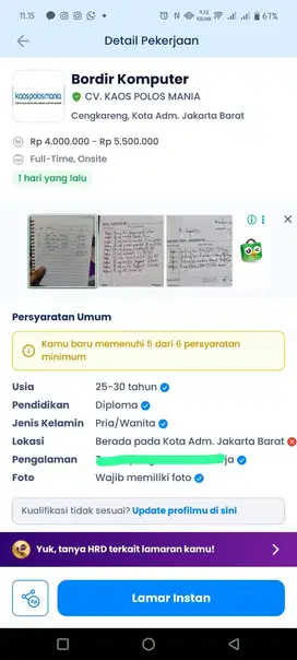 Lowongan kerja Bordir komputer. CV Kaos Polos Mania