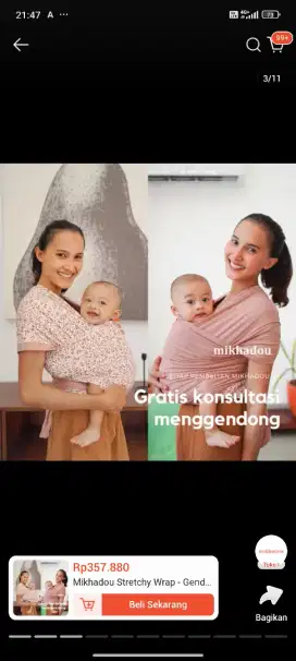 Mikhadou Strecthy Wrap - Gendongan Bayi M Shape - Baby Carrier
