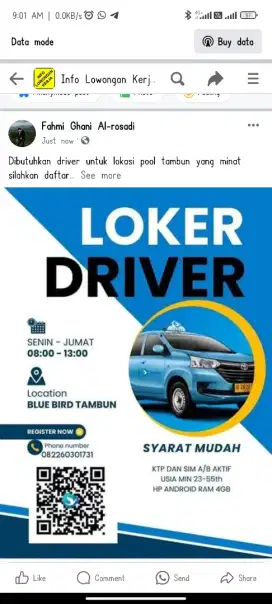 Lowongan driver bluebird