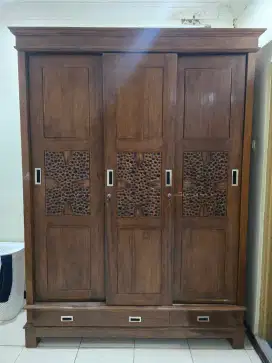 Jual Lemari Baju 3 Pintu Kayu Jati