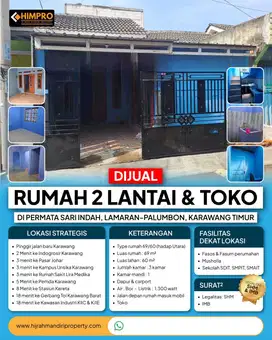 Dijual rumah 2 lantai dan toko di Permata Sari Indah Karawang