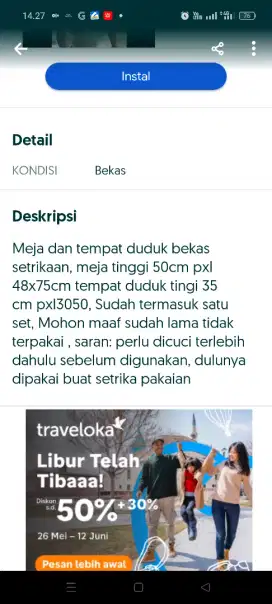 Meja dan bangku setrikaan second