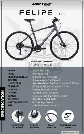UNITED FELIPE 1.0 HYBRID 700c, HARGA NET, NO NEGO