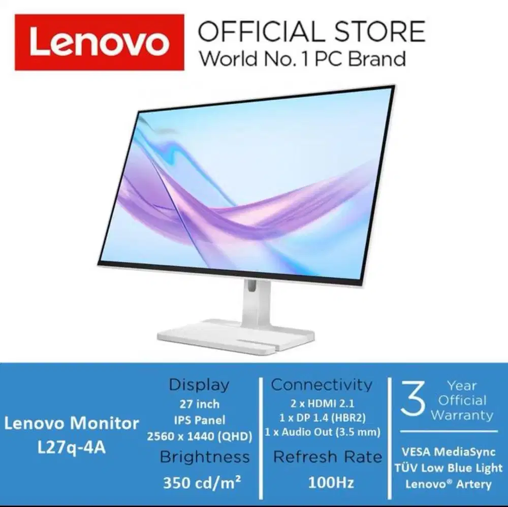 Preloved Monitor LED Lenovo L27Q-4a 27 inch IPS QHD (2 Bulan Pakai)