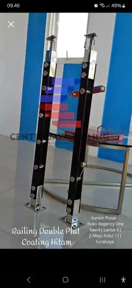 Railing Double Plat Lurus Coating Hitam Model Jari Jari