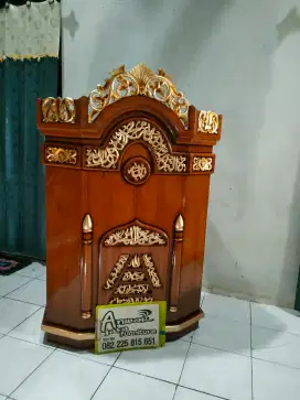 Mimbar masjid podium ukir full kayu jati