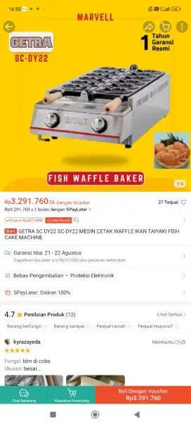 Jual cetakan waffle ikan bekas jualan