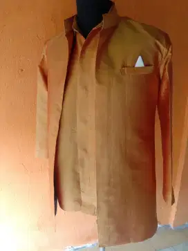 Jas Pria Mewah bahan kain sutra asli warna golden