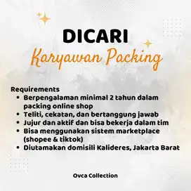 DICARI Karyawan Packing Online Shop