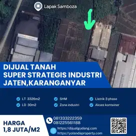 Dijual Tanah Industri Strategis Jaten,Karanganyar Luas 3326m2