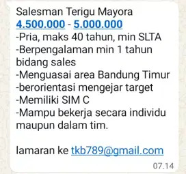DIBUTUHKAN SALES TO SEGERA!