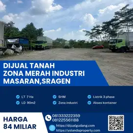Dijual Tanah Industri Super Strategis Masaran,Sragen Luas 7 Hektar