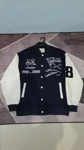 Jacket Baseball Kulit Varsity Blue Navy White Size XXL
