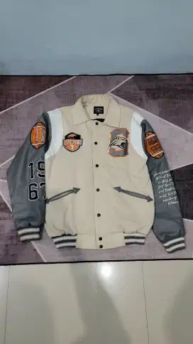 Jacket Kulit Varsity Baseball Cream Grey Size XXL