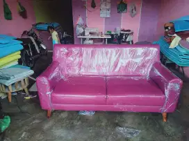Erafurniture*sofa single new VINTAGE ungu kain kulit 3 person