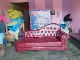 Erafurniture*sofa santai maron motif kancing kain kulit