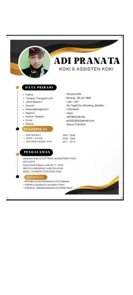 Saya mencari owner yang mencari koki/assistn koki