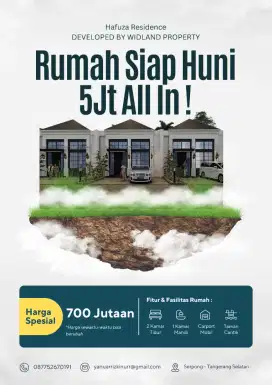Hafuza Residence Bintaro 2 Rumah Siap Huni Tipe 1 Lantai 5jt All In