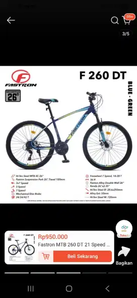 Jual sepeda fastron, baru, belum pernah dipakai.