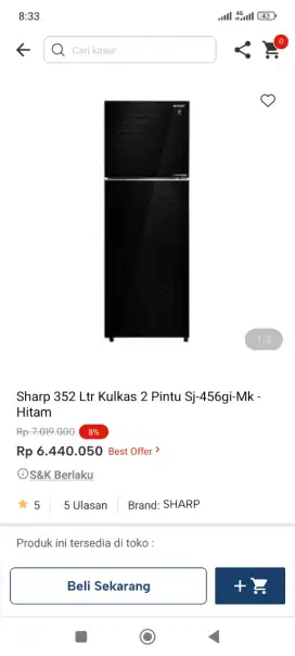 Sharp 352ltr kulkas 2pintu sj456gi