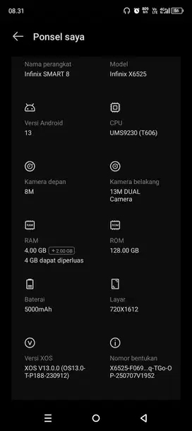 Infinix smart8 ram 4+128 gb muluss