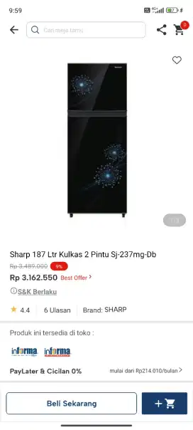 KULKAS SHARP 2 PIBTU SJ-237MG-DB 187LTR