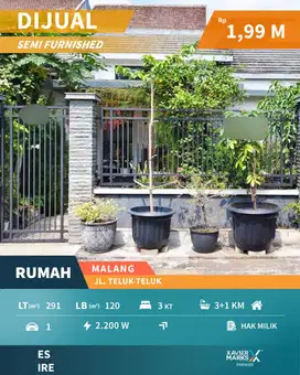 Dijual Rumah Semi Furnish Dekat Pusat Kota di Blimbing Malang