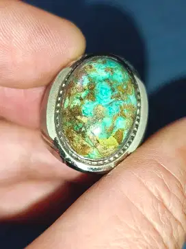 Batu pirus Persia urat emas ring monel 22*16*8 mm