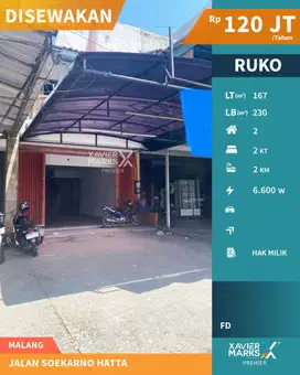 Disewakan Ruko Cocok Berbagai Usaha Poros Jalan Soekarno Hatta Malang