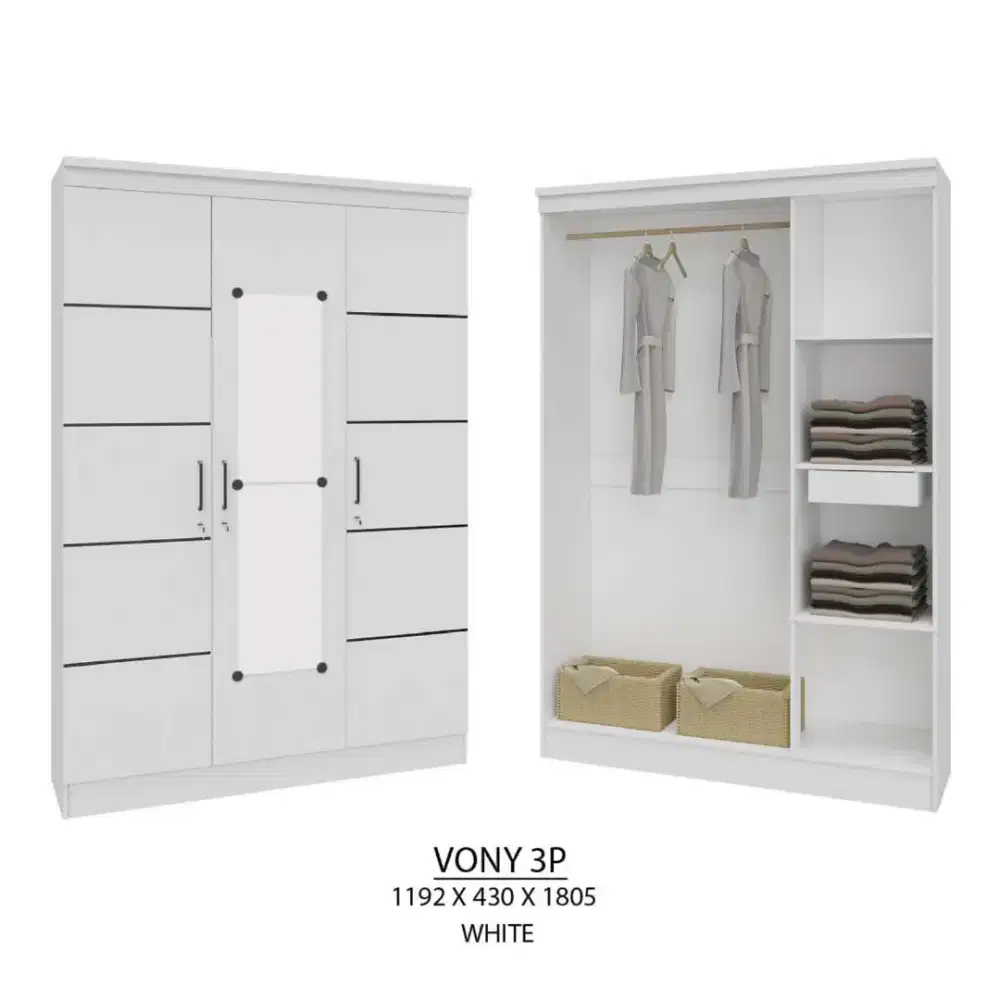 READY LEMARI PAKAIAN VONY 3 PINTU TERMURAH TERLARIS SALE