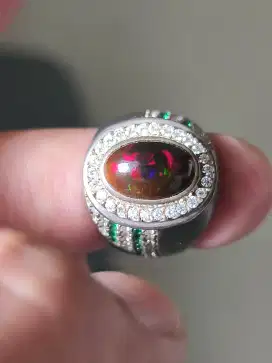 Cincin Batu kalimaya black Opal ETHIOPIA 2.86 crat ring perak memo WGL