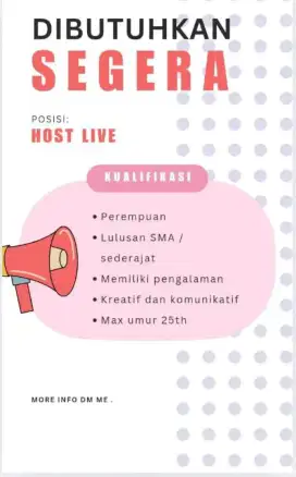 Di Cari Host Live Berpengalaman