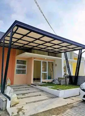 Kanopi rangka besi holo atap alderon singgel
